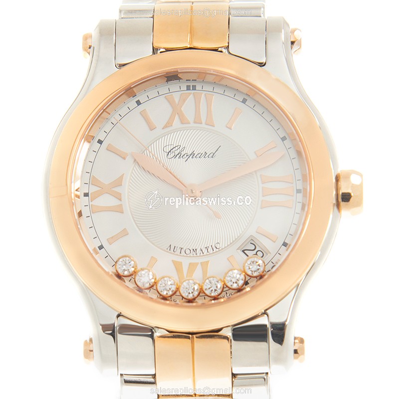 Chopard Happy Sport 278559-6002 - Automatic - 18kt Rose Gold Case - White Dial - Gold Strap